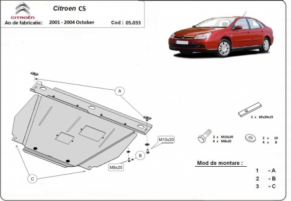 Acél motor, kapcsolószekrény védőlemez Citroen C5