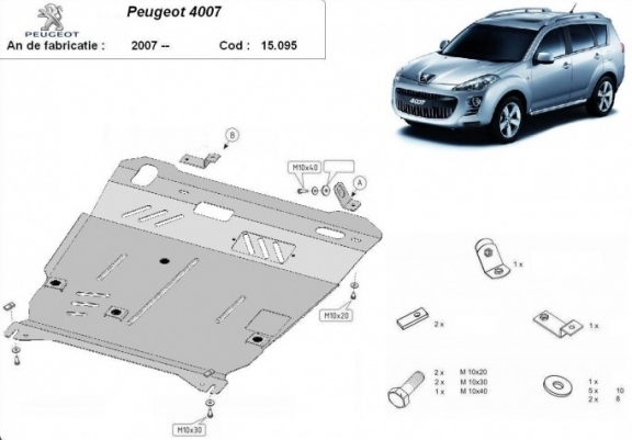 Acél motor, kapcsolószekrény, hűtő védőlemez Peugeot 4007