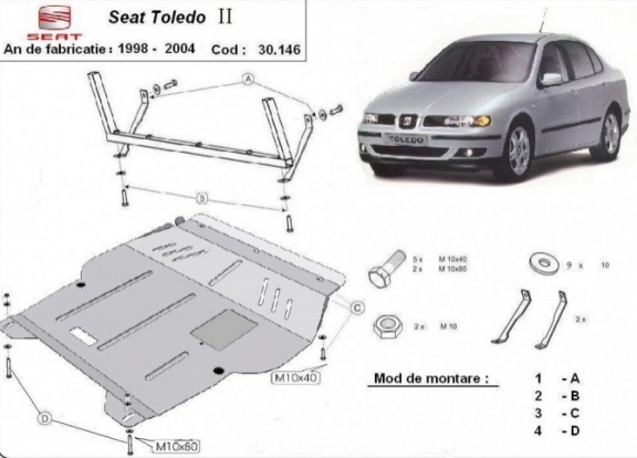 Acél motor, sebességváltó, hűtő, első lökhárító védőlemez Seat Toledo 2