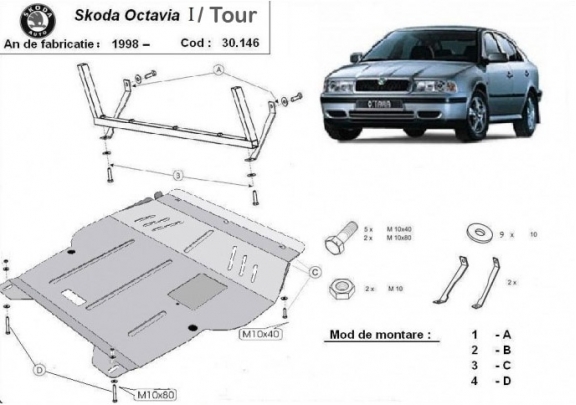 Acél motor, kapcsolószekrény, hűtő védőlemez Skoda Octavia Tour