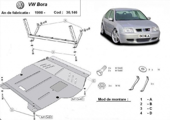 Acél motor, sebességváltó, hűtő, első lökhárító védőlemez VW Bora