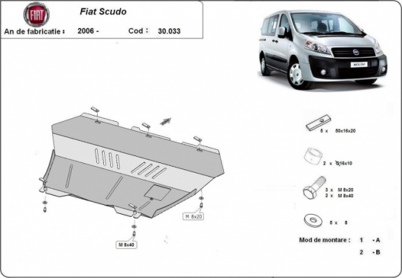 Acél motor, kapcsolószekrény, hűtő védőlemez Fiat Scudo