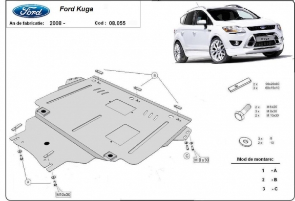 Acél motor, kapcsolószekrény, hűtő védőlemez Ford Kuga