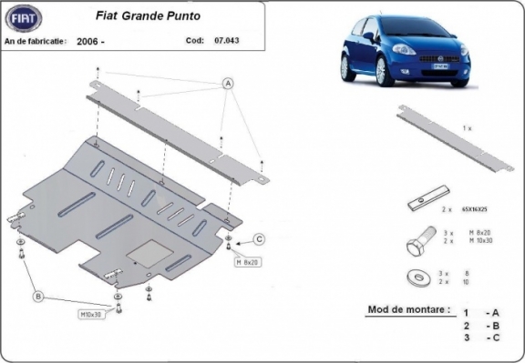 Acél motor, kapcsolószekrény, hűtő védőlemez Fiat Grande Punto