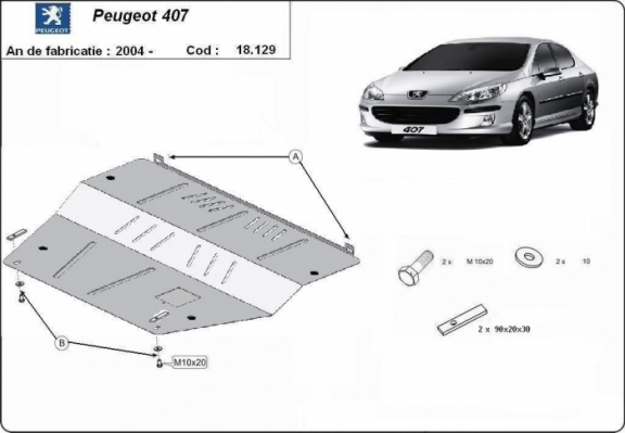 Acél motor, kapcsolószekrény, hűtő védőlemez Peugeot 407