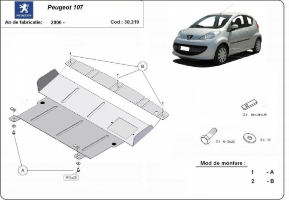 Acél motor, kapcsolószekrény, hűtő védőlemez Peugeot 107