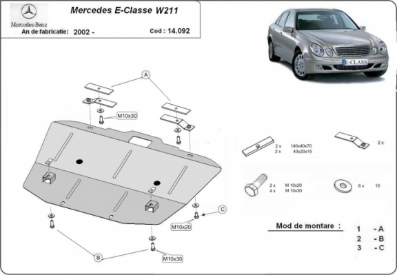 Motor, karter- védő acéllemez Mercedes E-Classe W211