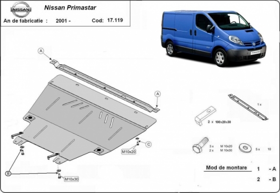 Acél motor, kapcsolószekrény, hűtő védőlemez Nissan Primastar