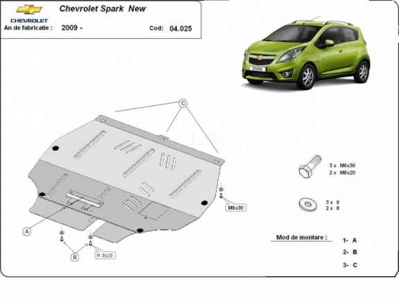 Acél motor, kapcsolószekrény, hűtő védőlemez Chevrolet Spark