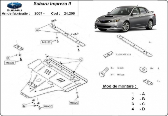 Acél motor, kapcsolószekrény védőlemez Subaru Impreza