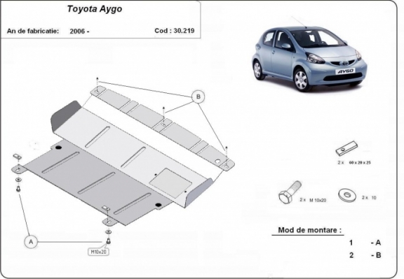 Acél motor, sebességváltó, hűtő, első lökhárító védőlemez Toyota Aygo AB10