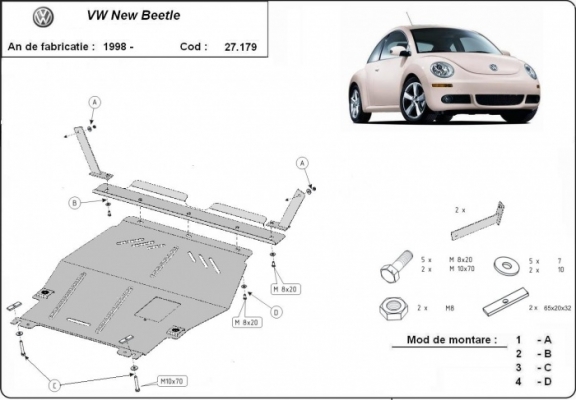Acél motor, kapcsolószekrény védőlemez Volkswagen New Beetle