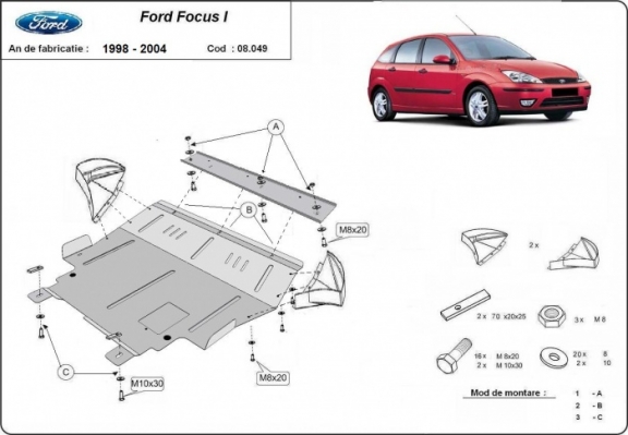 Acél motor, sebességváltó, hűtő, első lökhárító védőlemez Ford Focus 1