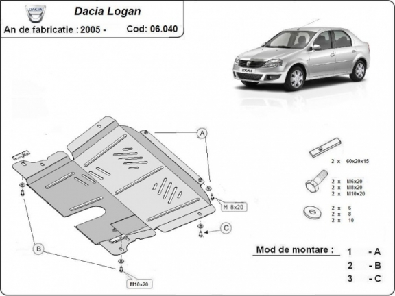 Acél motor, kapcsolószekrény védőlemez Dacia Logan 1