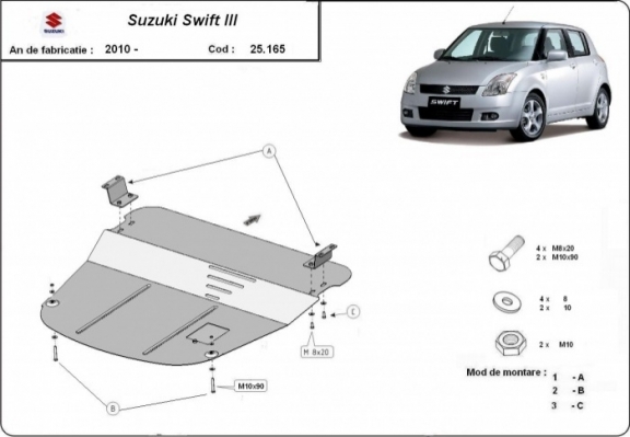 Acél motor, kapcsolószekrény védőlemez Suzuki Swift 3