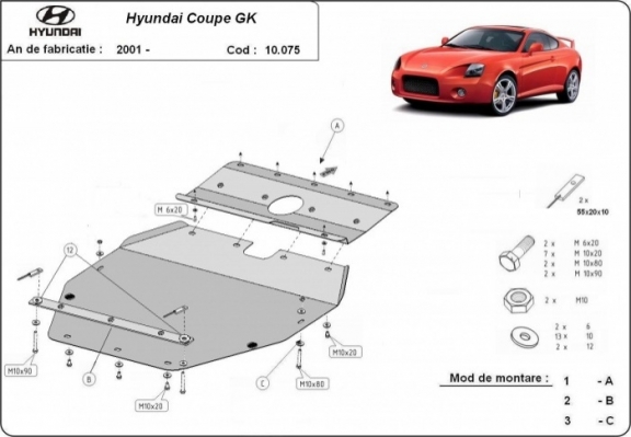 Acél motor, sebességváltó, hűtő, első lökhárító védőlemez Hyundai Coupé Gk