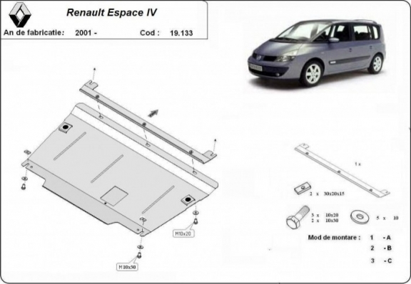Acél motor, kapcsolószekrény védőlemez Renault Espace 4