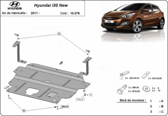 Acél motor, kapcsolószekrény védőlemez Hyundai i30