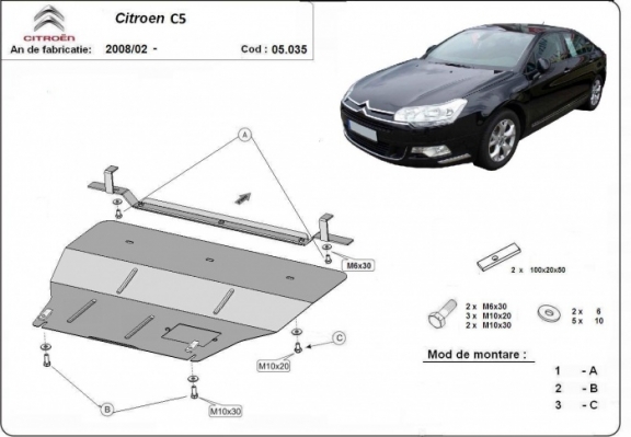 Acél motor, kapcsolószekrény védőlemez citroen C5