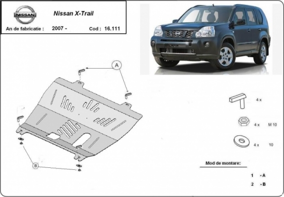 Acél motor, kapcsolószekrény védőlemez Nissan X-Trail T31