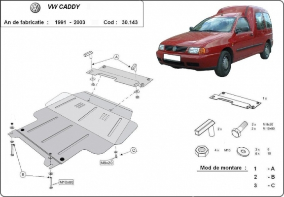 Acél motor, sebességváltó, hűtő, első lökhárító védőlemez Volkswagen Caddy