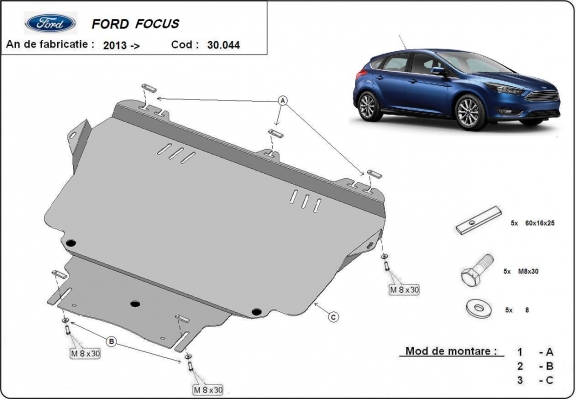 Acél motor, kapcsolószekrény védőlemez Ford Focus 3