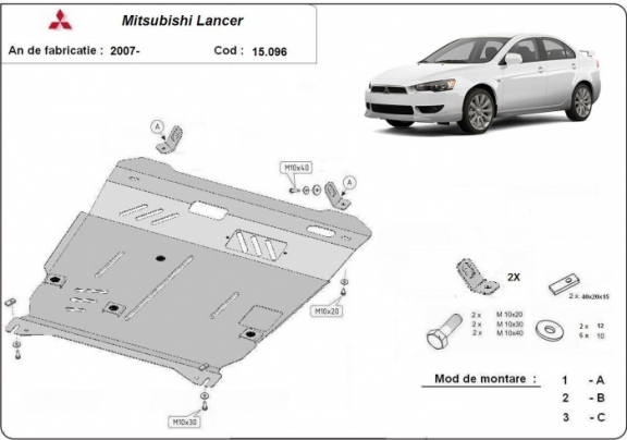 Acél motor, kapcsolószekrény védőlemez Mitsubishi Lancer