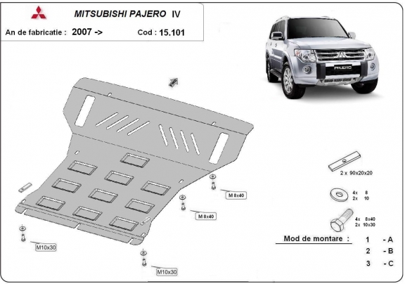 Acél motor, hűtő védőlemez Mitsubishi Pajero 4 (V80, V90)
