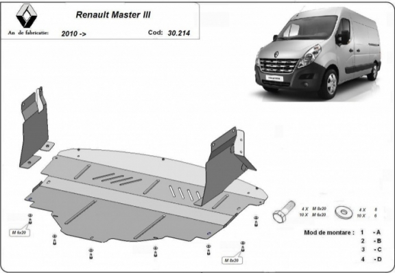 Acél motor, sebességváltó, hűtő, első lökhárító védőlemez Renault Master 3
