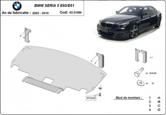 Acél hűtő, első lökhárító védőlemez BMW Seria 5 - M Sport lökhárító E60/E61
