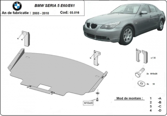 Acél hűtő, első lökhárító védőlemez BMW Seria 5 - M Sport lökhárító E60/E61