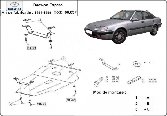 Acél motor, kapcsolószekrény védőlemez Daewoo Espero