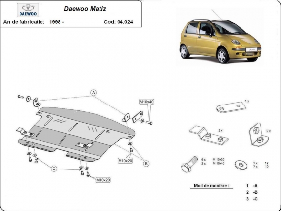 Acél motor, kapcsolószekrény védőlemez Daewoo Matiz