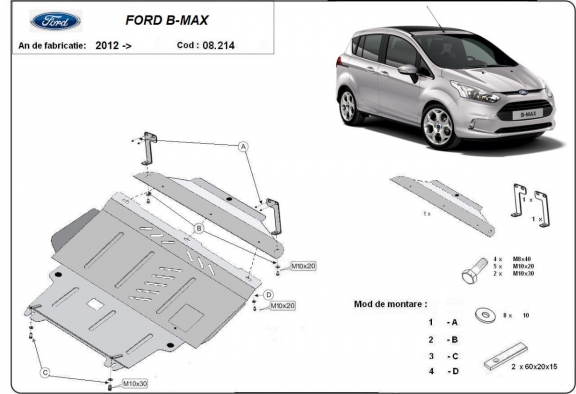 Acél kapcsolószekrény, hűtő védőlemez Ford B-Max