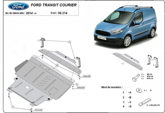 Acél motor, kapcsolószekrény védőlemez Ford Transit Courier