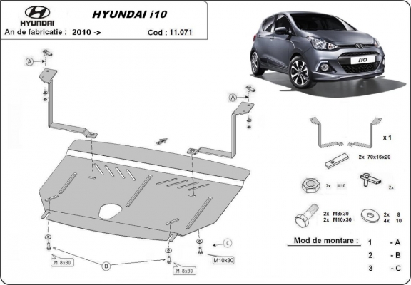 Acél motor, kapcsolószekrény, hűtő védőlemez Hyundai i10