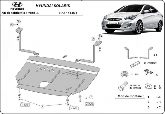 Acél motor, kapcsolószekrény védőlemez Hyundai Solaris