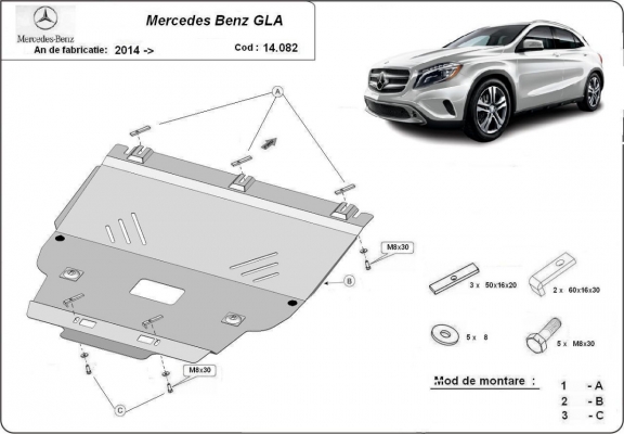 Acél motor, kapcsolószekrény, hűtő védőlemez Mercedes GLA X156