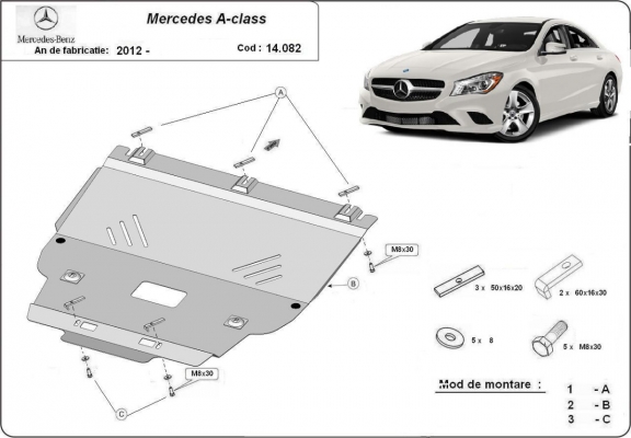 Acél motor, kapcsolószekrény, hűtő védőlemez Mercedes A-Class W176