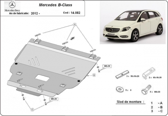 Acél motor, kapcsolószekrény, hűtő védőlemez Mercedes B-Class W246