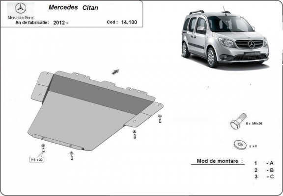 Acél motor, kapcsolószekrény, hűtő védőlemez Mercedes Citan