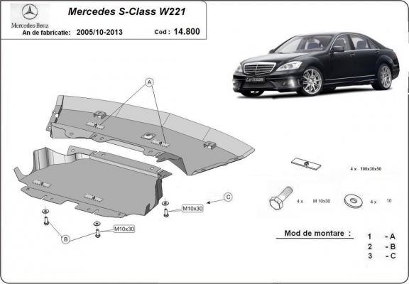 Acél motor, sebességváltó, hűtő, első lökhárító védőlemez Mercedes S-Classe W221