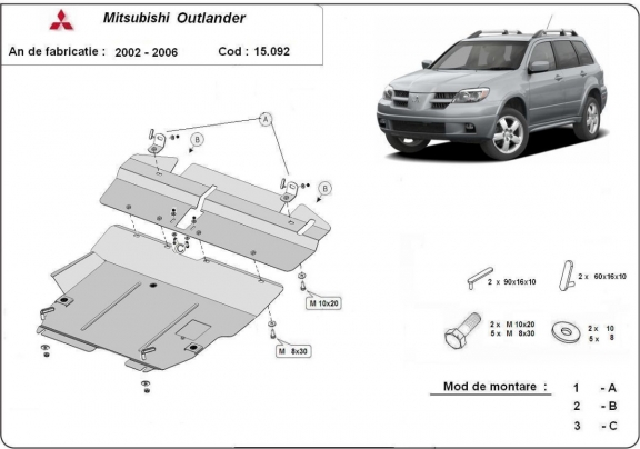 Acél motor, sebességváltó, hűtő, első lökhárító védőlemez Mitsubishi Outlander