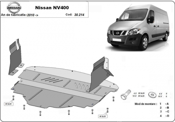 Acél motor, sebességváltó, hűtő, első lökhárító védőlemez Nissan NV400