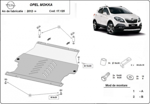 Acél motor, kapcsolószekrény védőlemez Opel Mokka