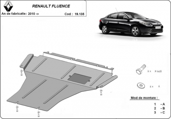 Acél motor, kapcsolószekrény, hűtő védőlemez Renault Fluence