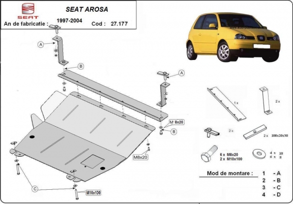 Acél motor, kapcsolószekrény védőlemez Seat Arosa