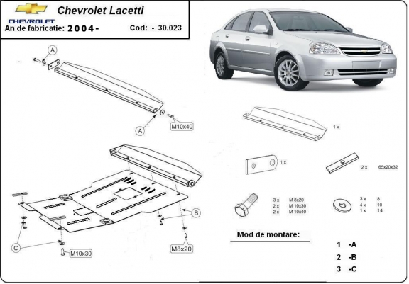 Acél motor, sebességváltó, hűtő, első lökhárító védőlemez Chevrolet Lacetti