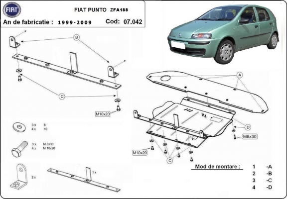 Acél motor, sebességváltó, hűtő, első lökhárító védőlemez Fiat Punto
