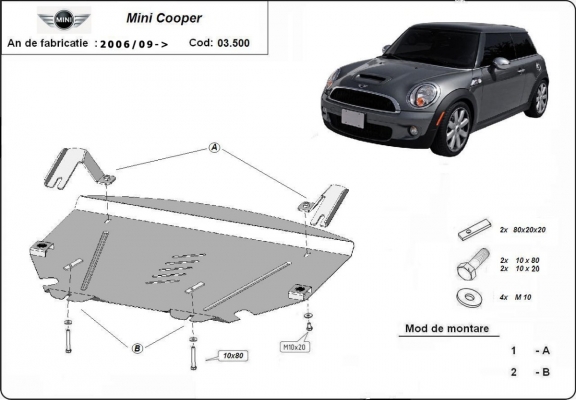 Acél motor, kapcsolószekrény védőlemez Mini Cooper R56